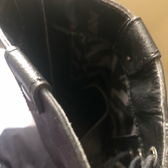 Black Faux Leather Lace-up Combat Moto Boots, w/cool turquoise lined Back Zipper - Picture 15 of 16